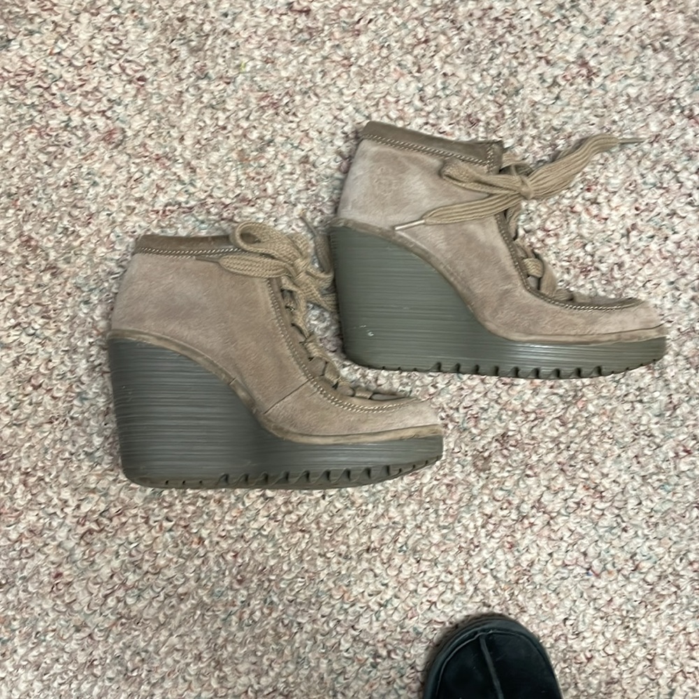 Fly London Beige Ankle Boots with Wedge Heel - Picture 6 of 10